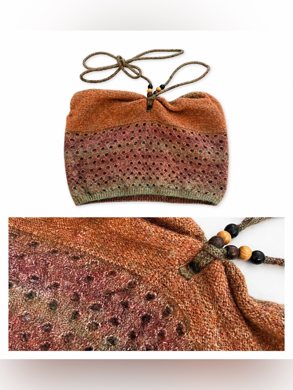 Hand-Knit Multicolor Tube Top with Beaded Straps